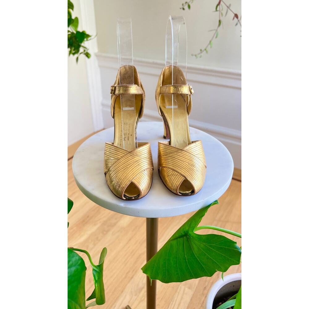 Vintage 1930s Shoes 30s Gold Leather Art Deco High Heels size US 5 - Picture 4 of 10